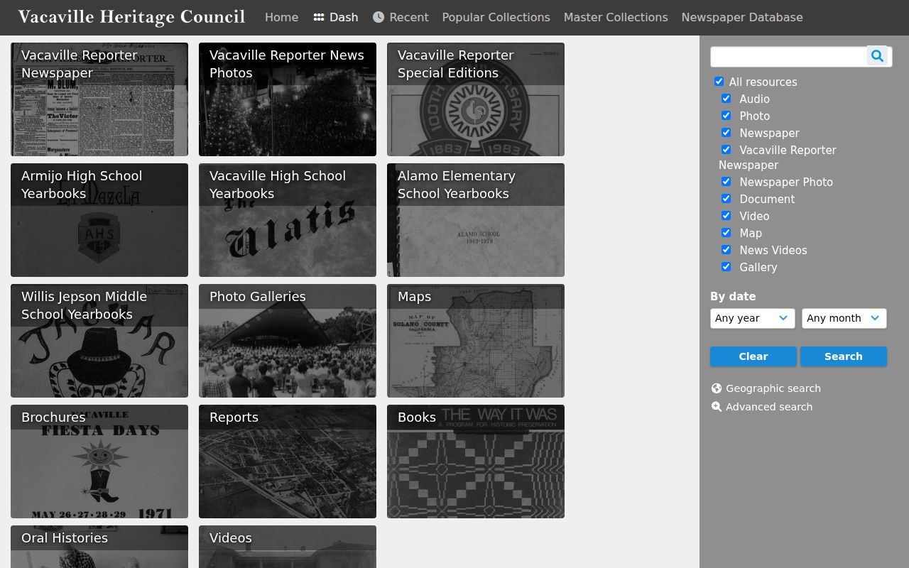 Vacaville city directory view of the Heritage Council resources archive