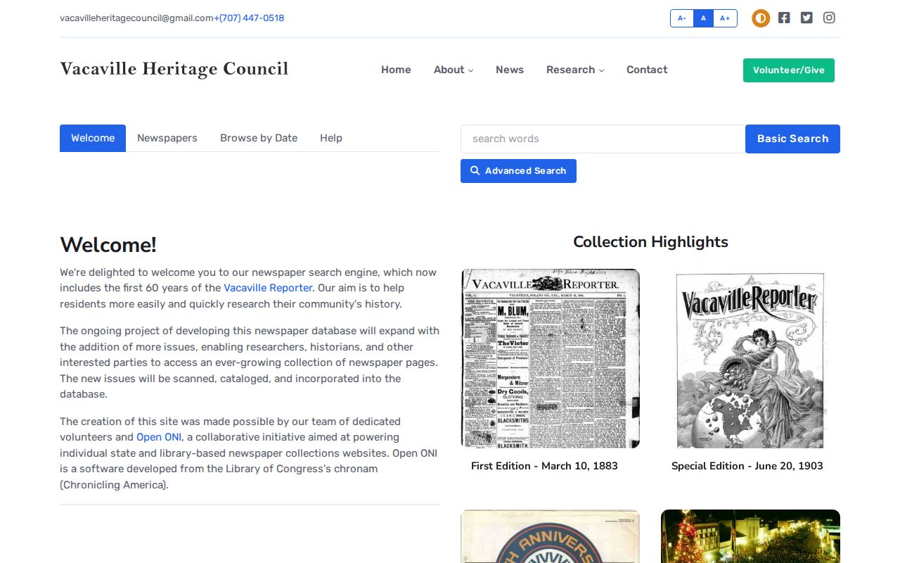 Vacaville city directory view of the Historic Vacaville Reporter archive