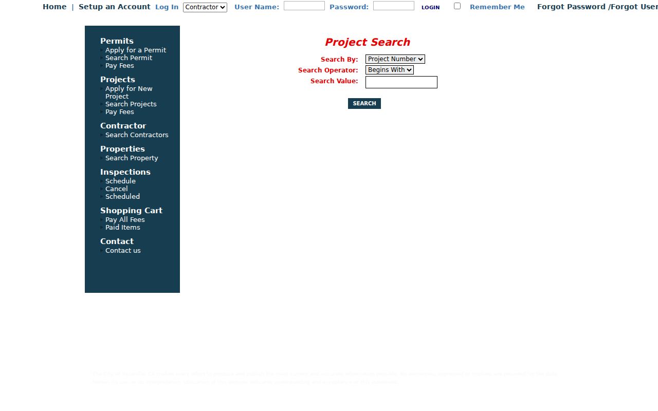 Vacaville street directory project search showing address and permit record tools