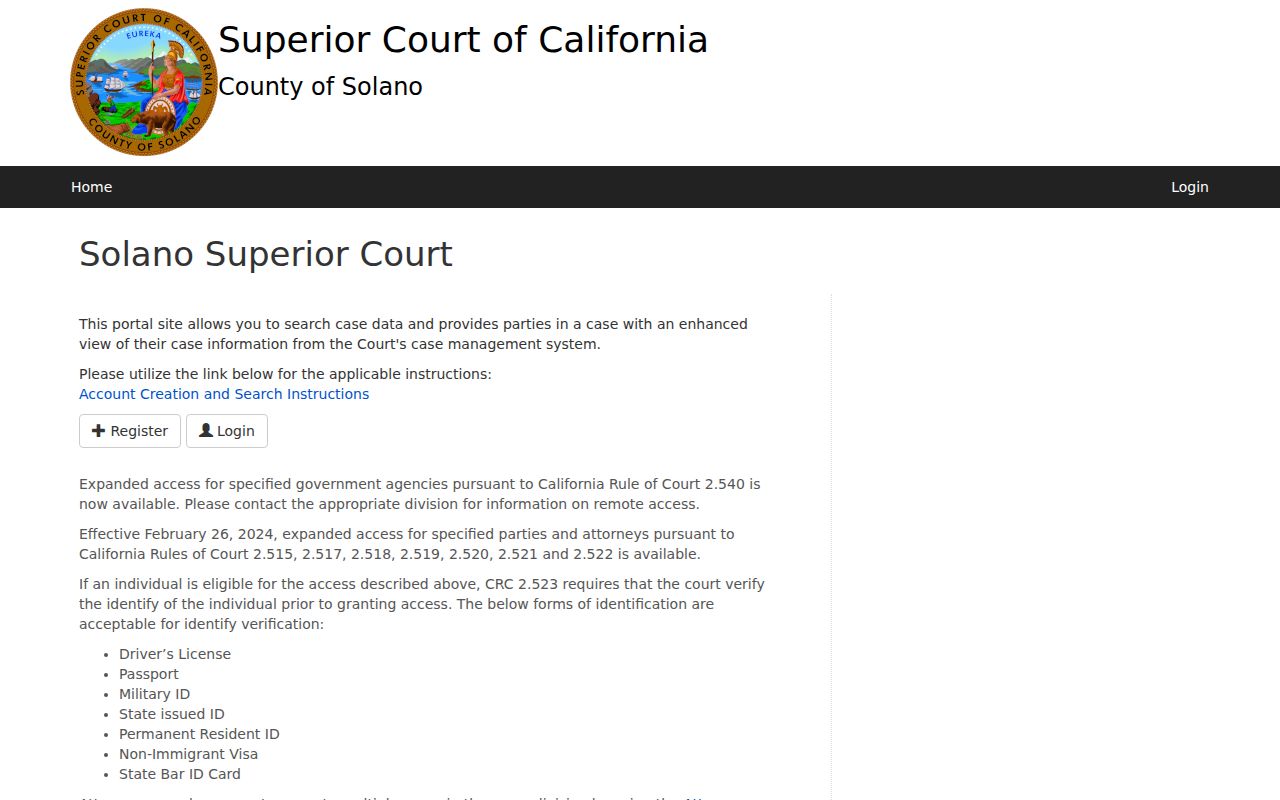 Vacaville residents directory reference showing the Solano Superior Court public portal